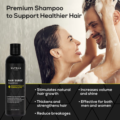 Ultrax Labs Hair Surge 8 Ounce bottle displaying CaffinoPlex ingredients
