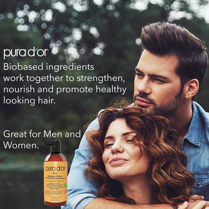 PURA D'OR MD Anti-Hair Thinning Shampoo pump dispenser close up view