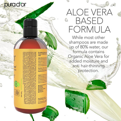 Authentic USA imported PURA D'OR shampoo packaging showcasing the sulfate free seal