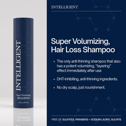 Intelligent Shop anti thinning shampoo bottle showcasing volumizing and thickening formula benefits