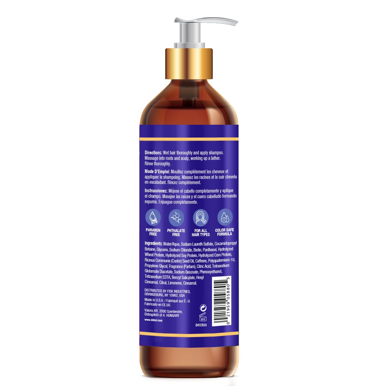 Difeel Biotin Shampoo one liter pump dispenser bottle for hair loss