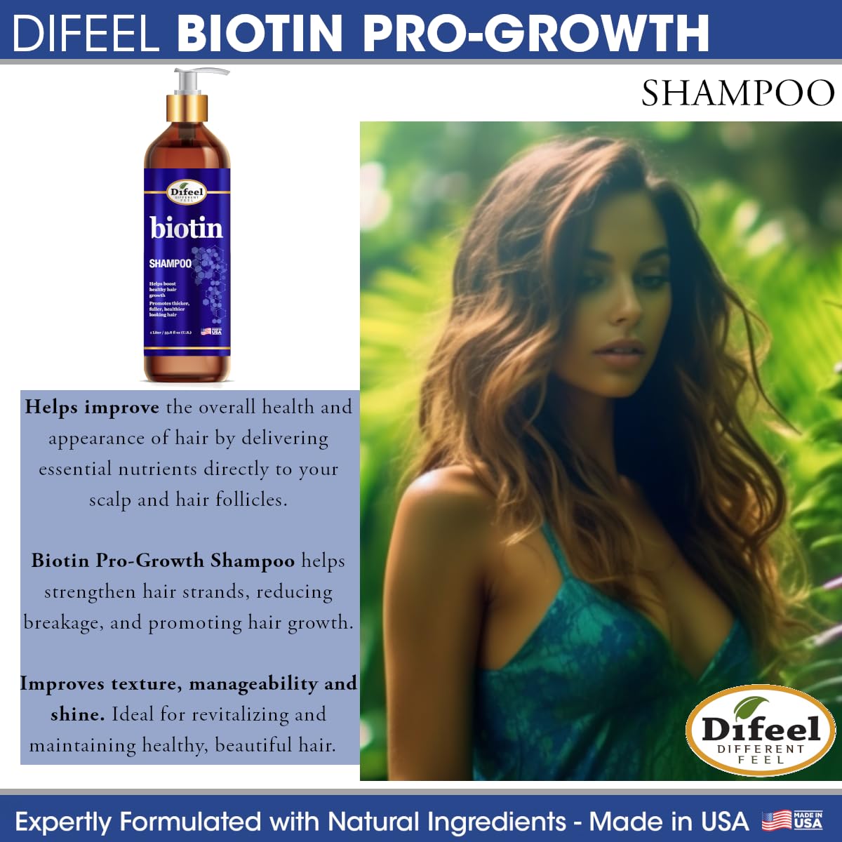 Sulfate free biotin shampoo by Difeel for thicker hair growth