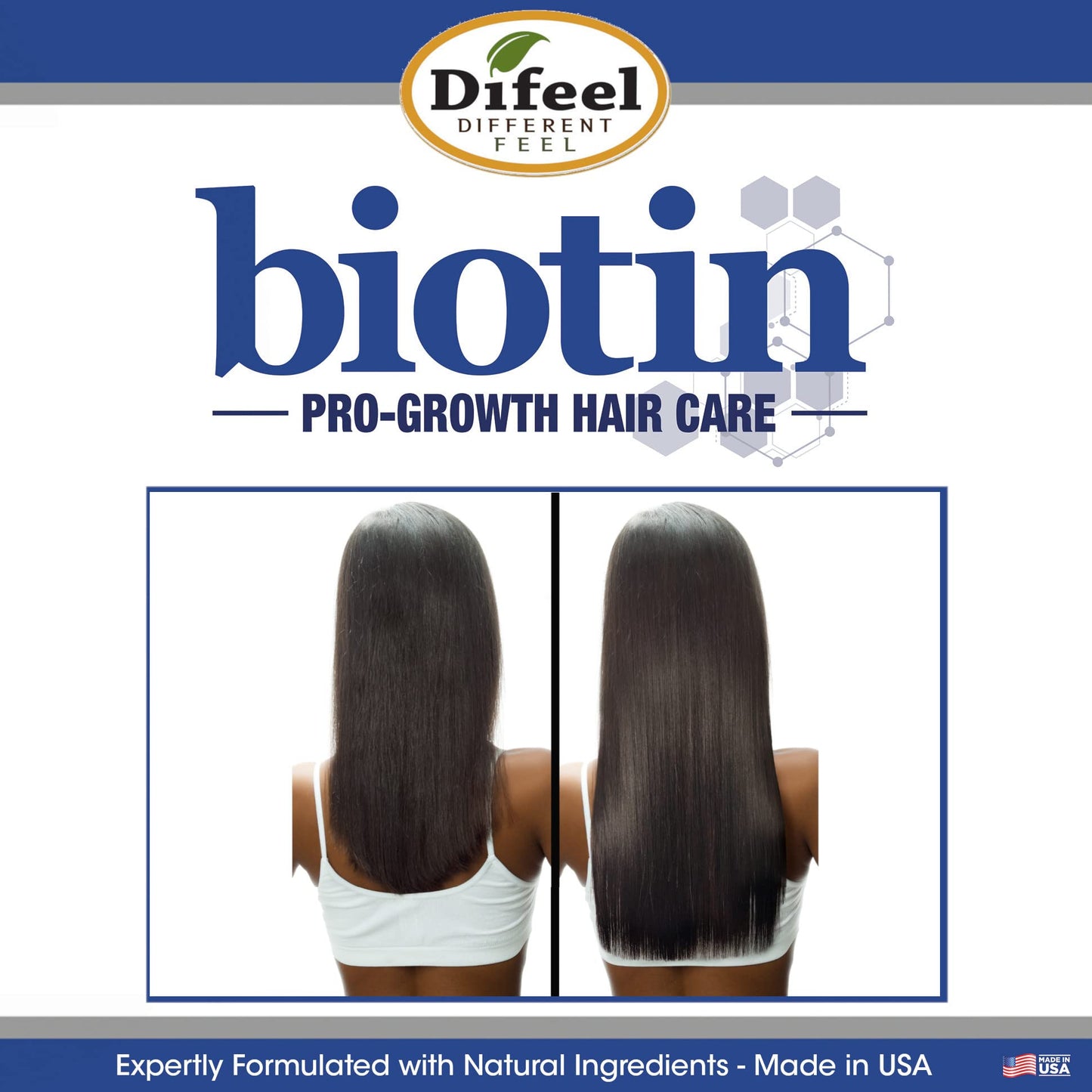 Difeel Pro Growth Biotin Shampoo back label showing ingredients list