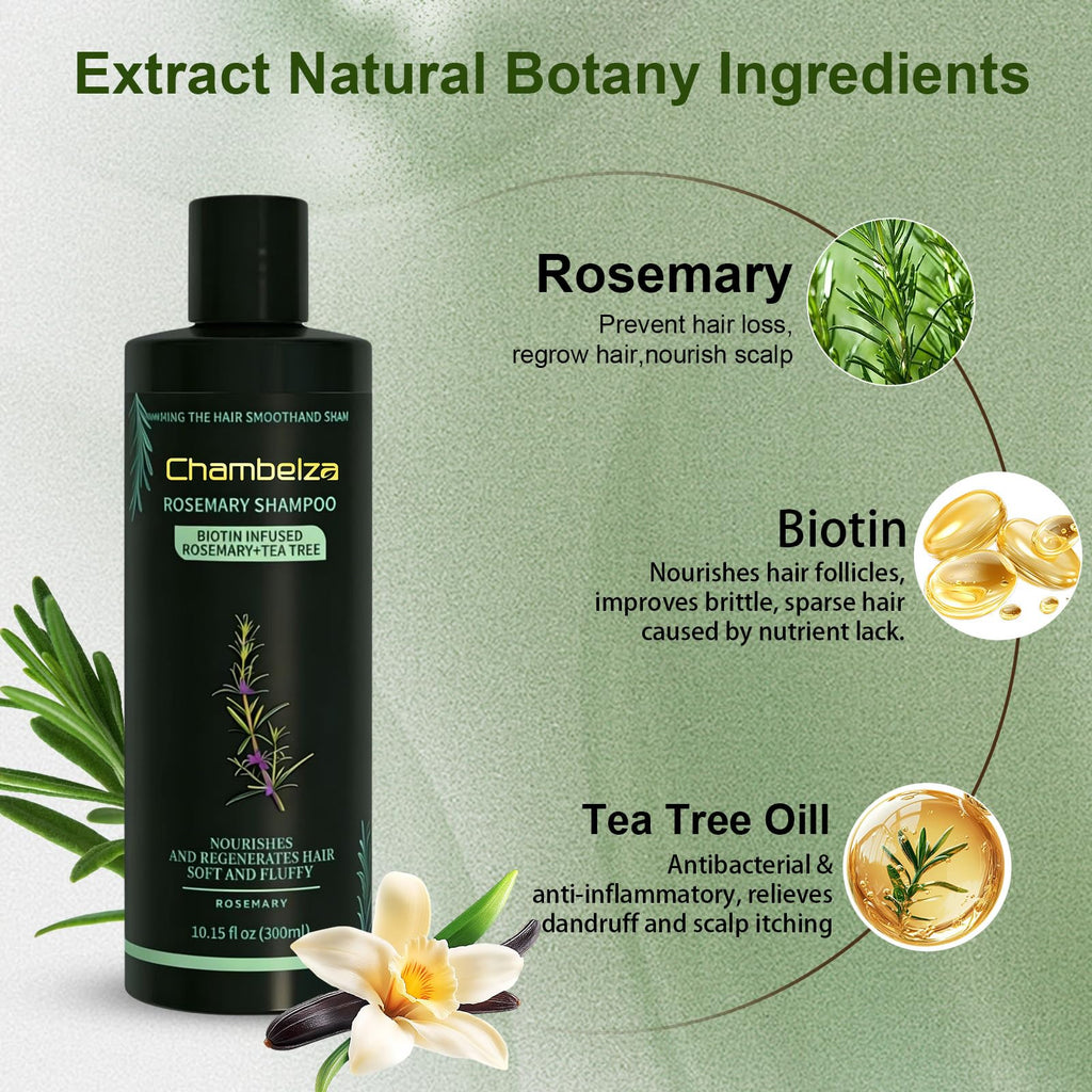 Amoado Chambelza rosemary shampoo bottle back label with ingredients