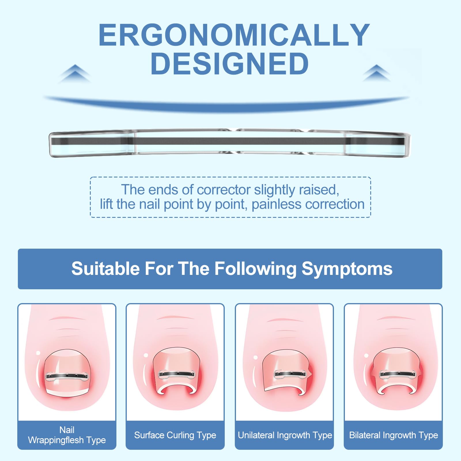 Close up view of the flexible memory alloy strip designed for physical nail lifting