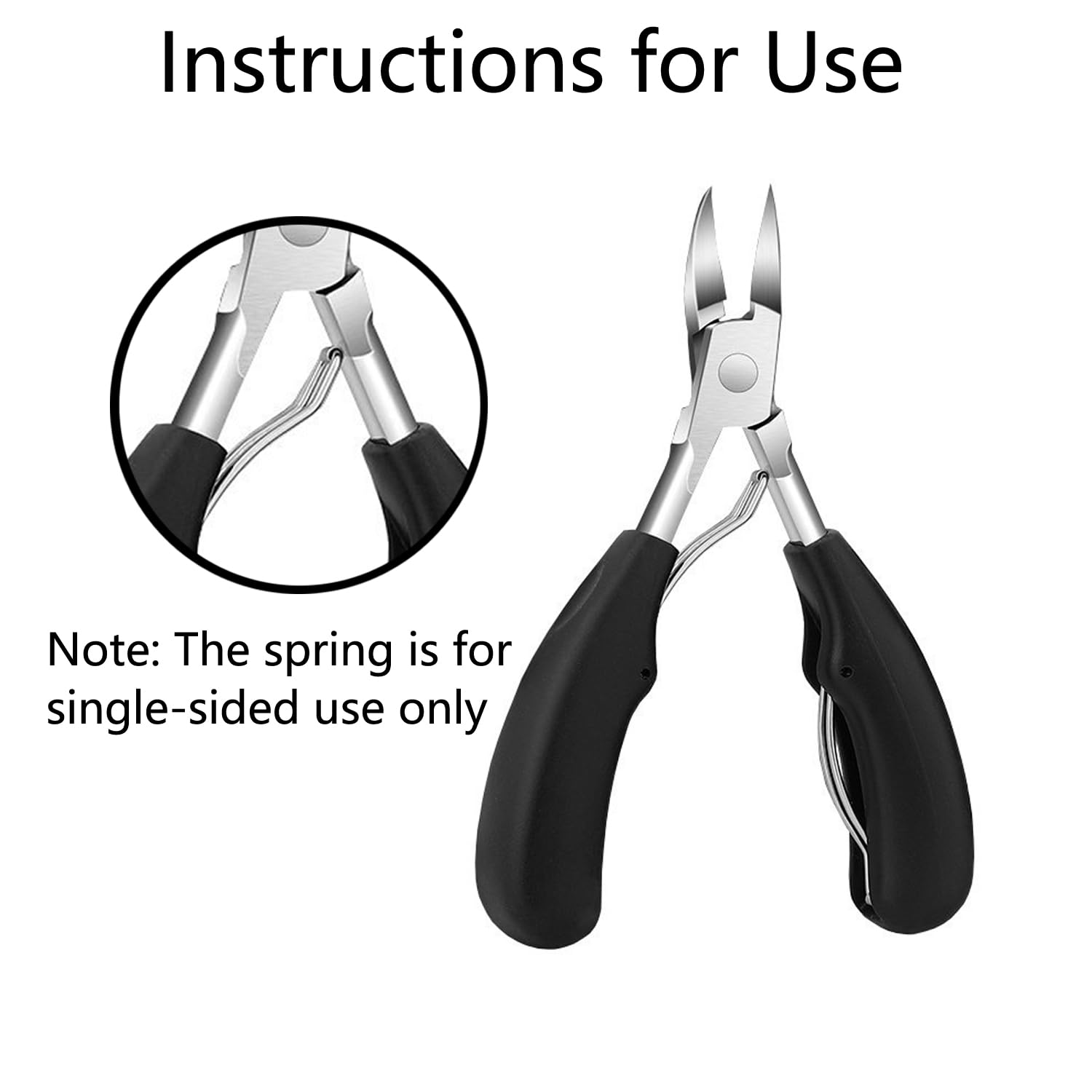 Ergonomic black long handle toenail trimmer for thick nails precision control view