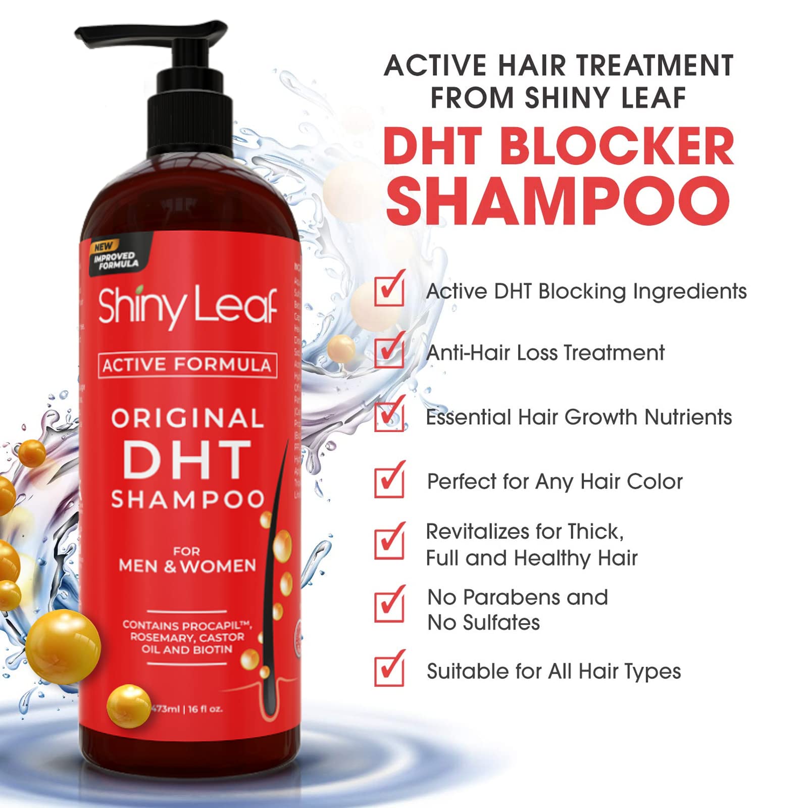 Back label of Shiny Leaf hair fall control shampoo highlighting natural ingredients list including rosemary oil and castor oil