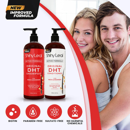Shiny Leaf biotin shampoo bottle placed alongside fresh rosemary leaves representing its natural botanical DHT blocking properties