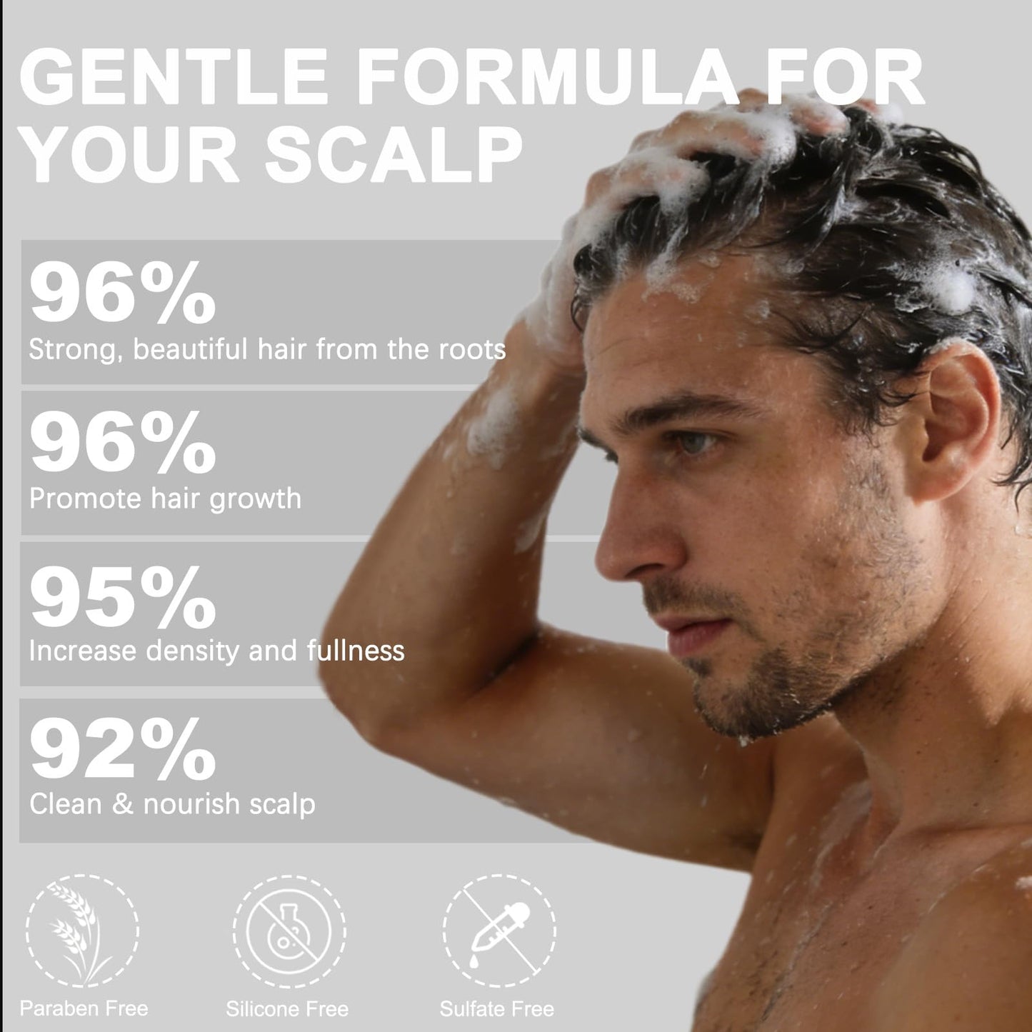 Back label of Excalvo onion shampoo showing usage directions and full ingredients list.