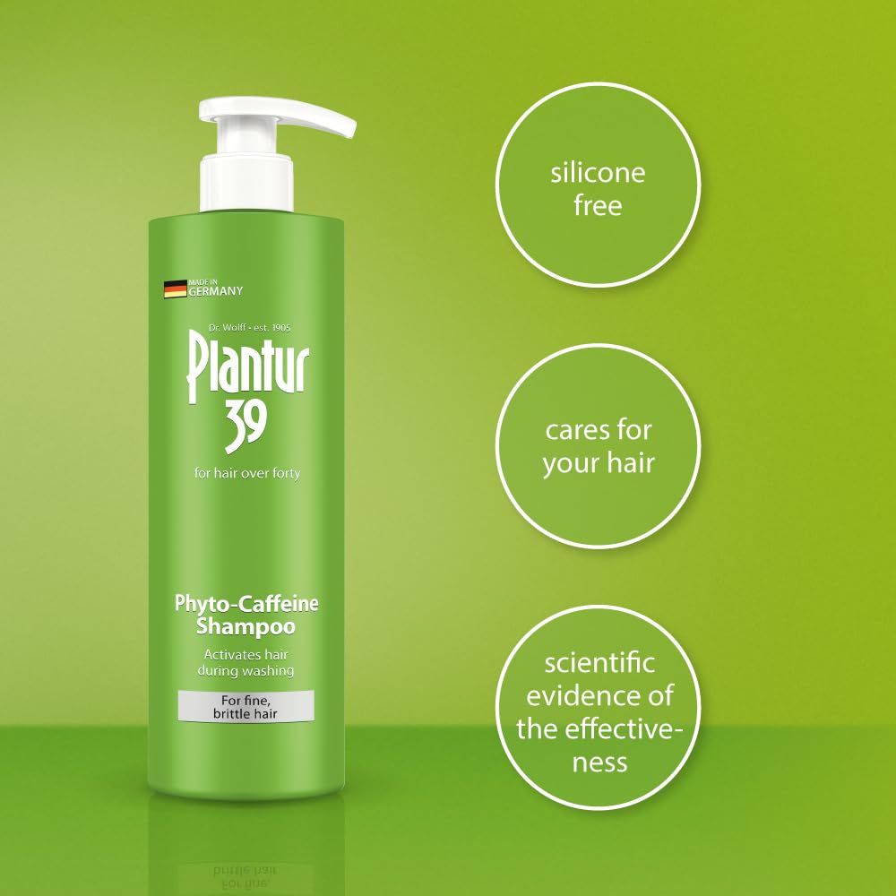 Plantur 39 Fine and Brittle Hair Shampoo showing the back label with ingredients and usage instructions