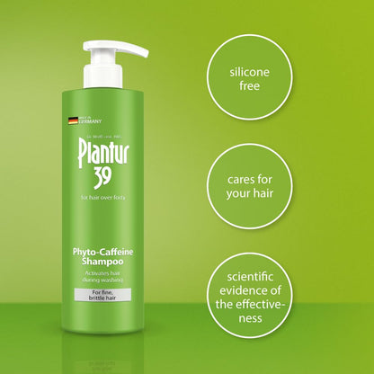 Plantur 39 Fine and Brittle Hair Shampoo showing the back label with ingredients and usage instructions