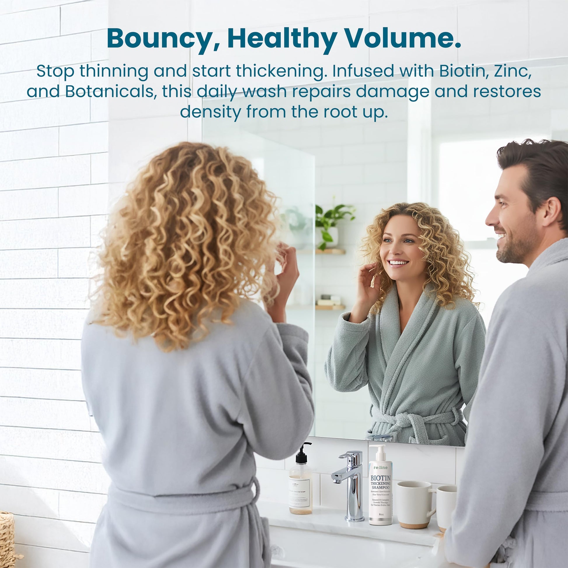 Sulfate free hair thickening shampoo bottle displaying brand logo and fluid ounce size