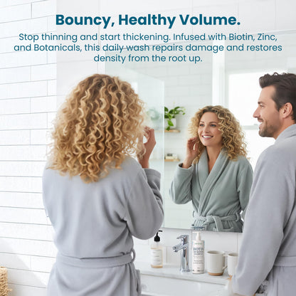 Sulfate free hair thickening shampoo bottle displaying brand logo and fluid ounce size