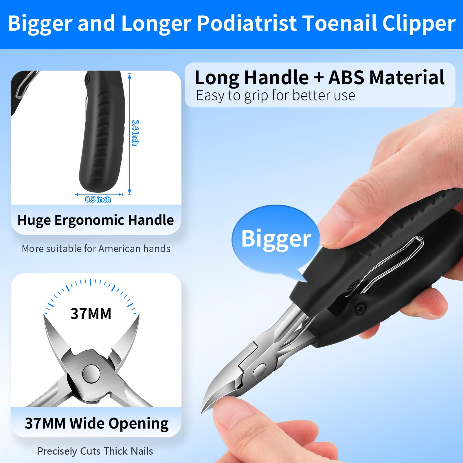 Wide jaw stainless steel nail clippers for thick nails