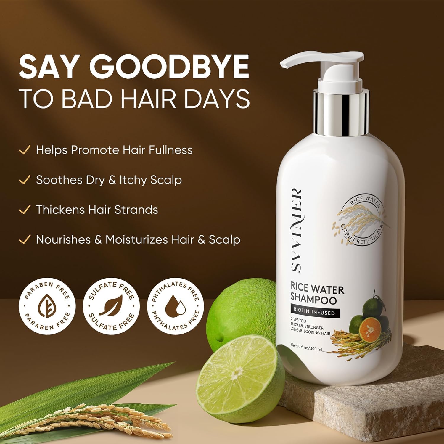 Svvimer sulfate free rice water shampoo for men and women hair loss treatment