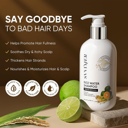 Svvimer sulfate free rice water shampoo for men and women hair loss treatment