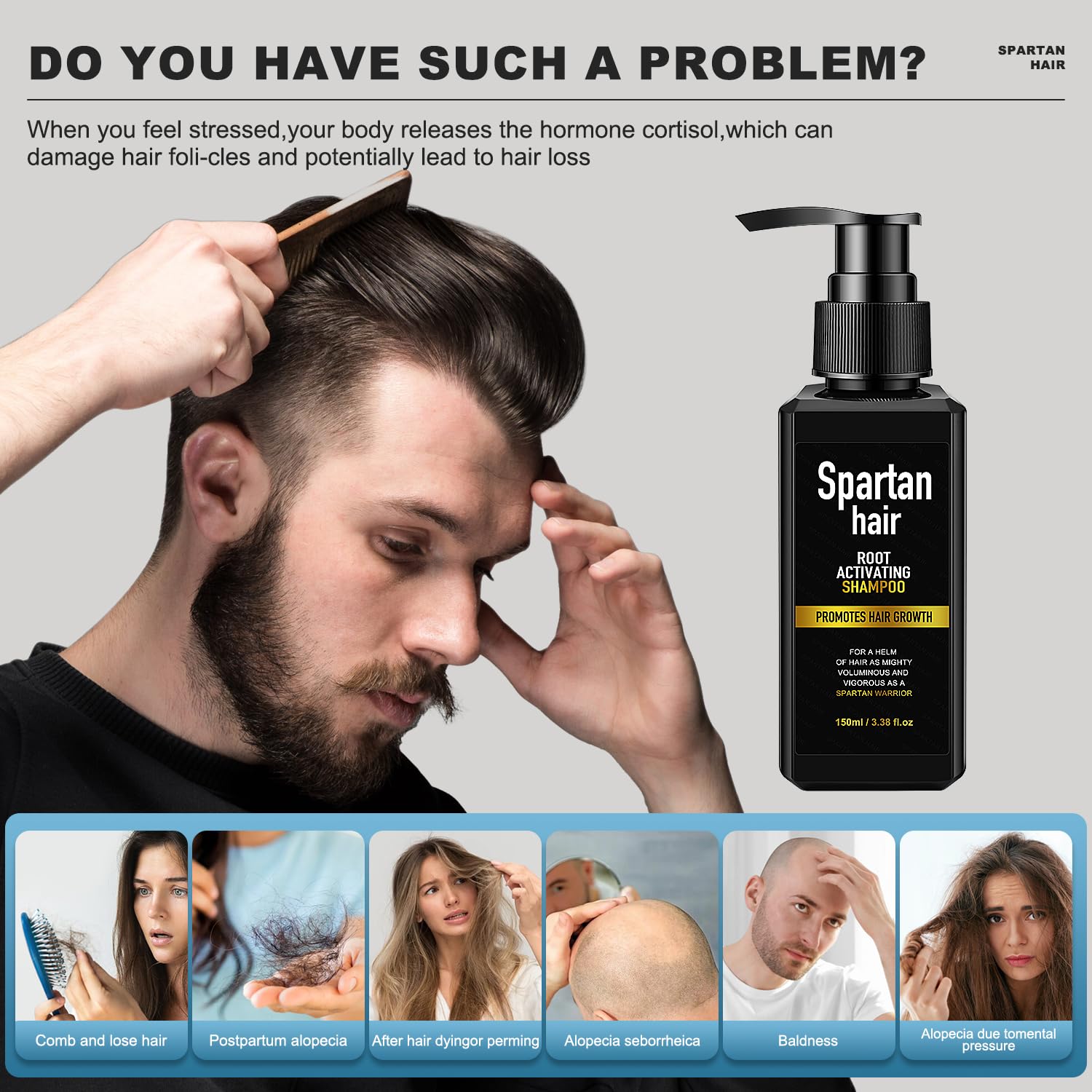 Spartan Hair plant based root activator shampoo back label with directions