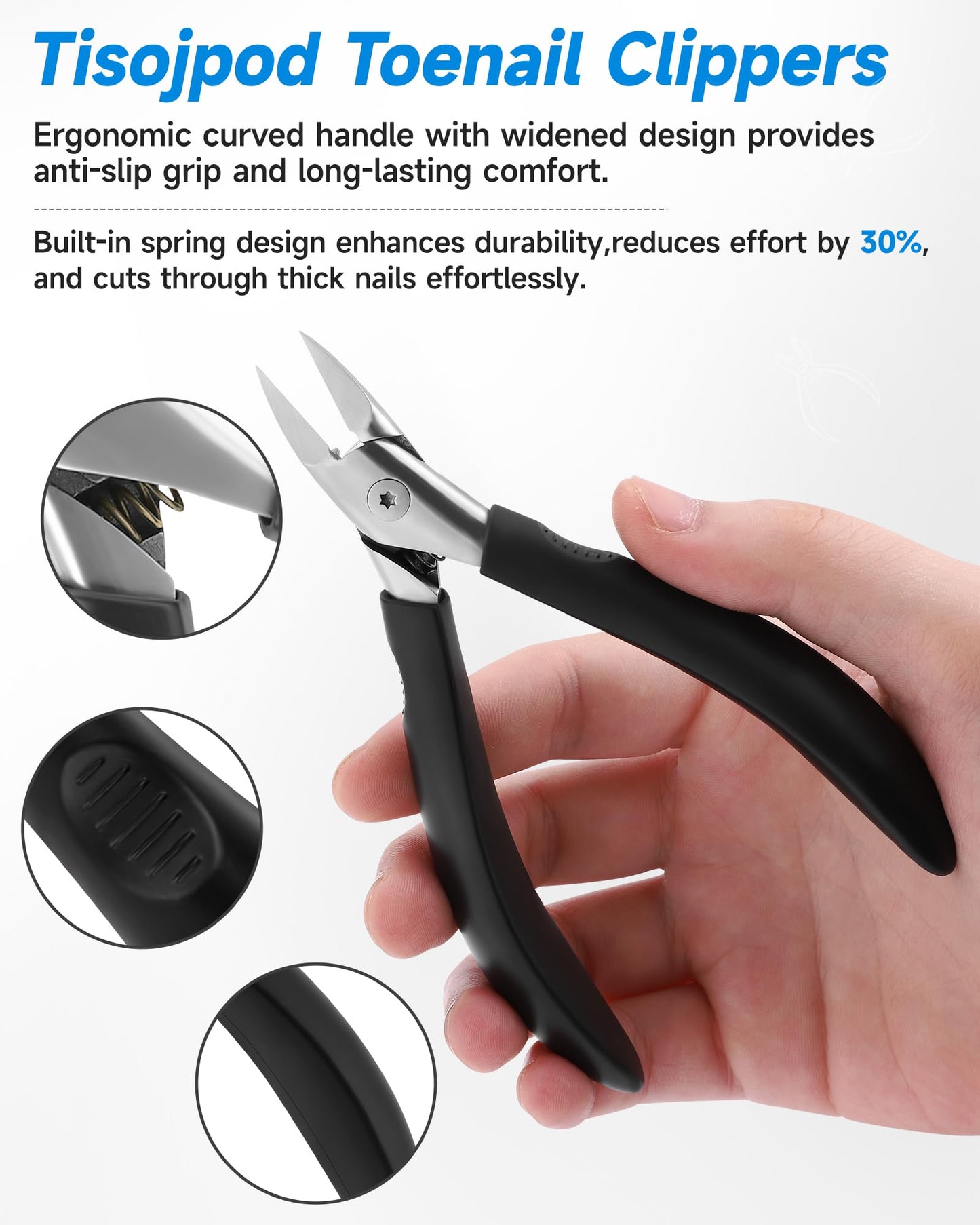 Ergonomic soft grip handle of Tisojpod nail clipper
