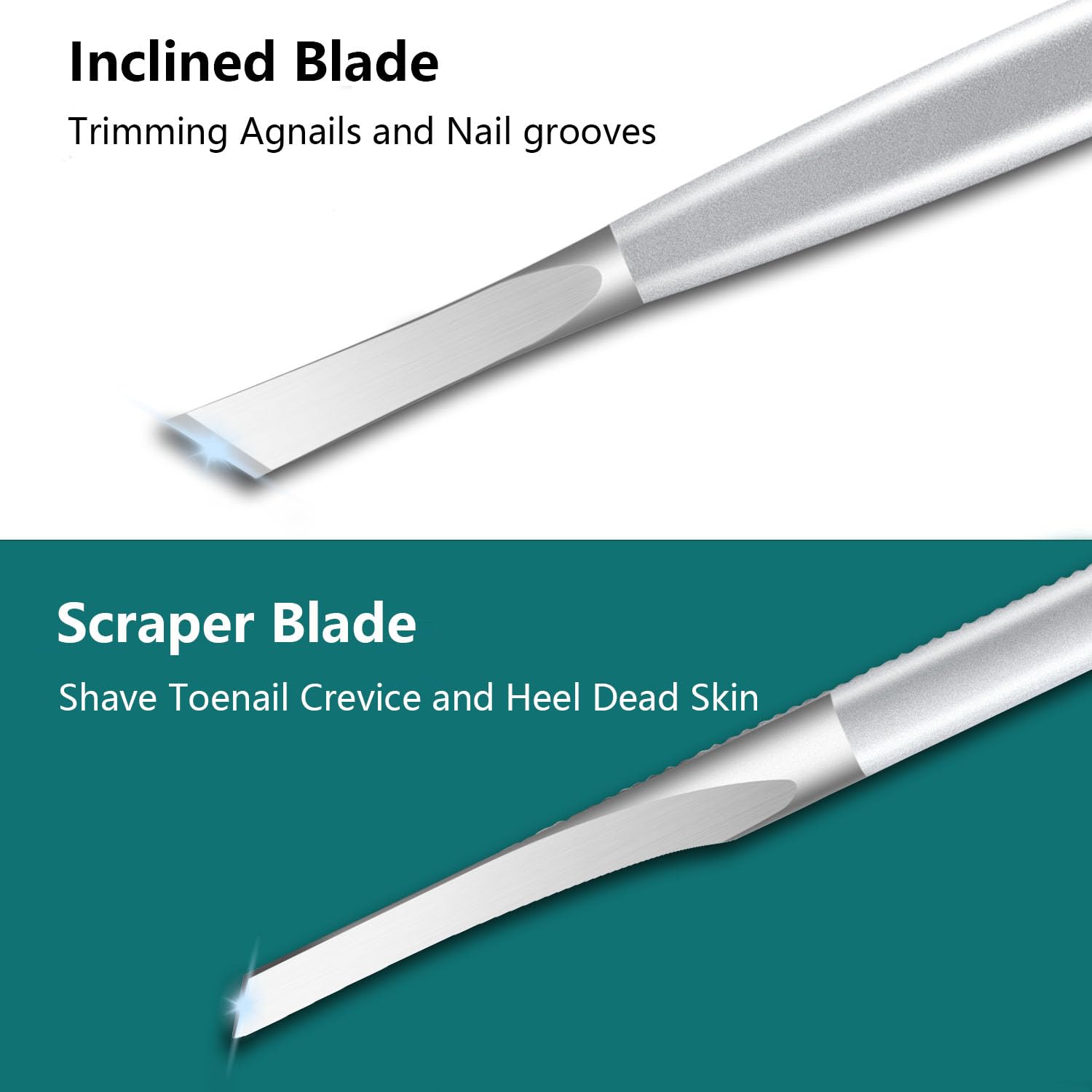 Close up view of stainless steel callus remover blades