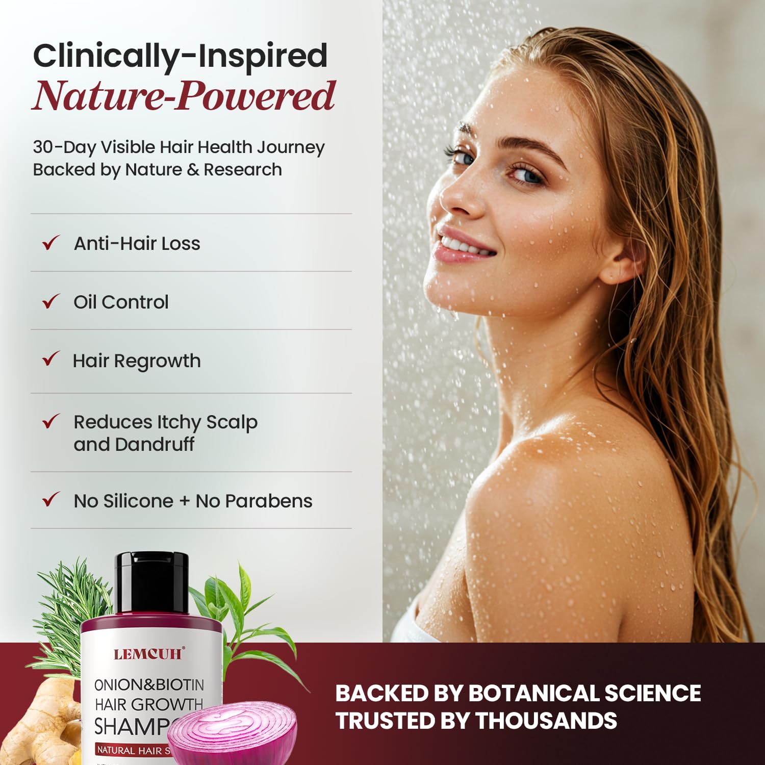 Lemcuh onion and biotin volumizing shampoo showing natural ingredients list