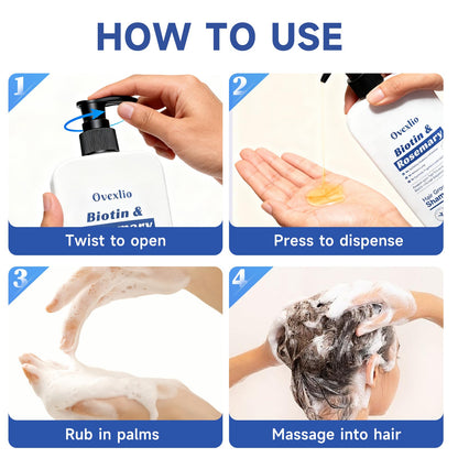 Ovexlio therapeutic rosemary shampoo for men and women suffering from hair loss or shedding.