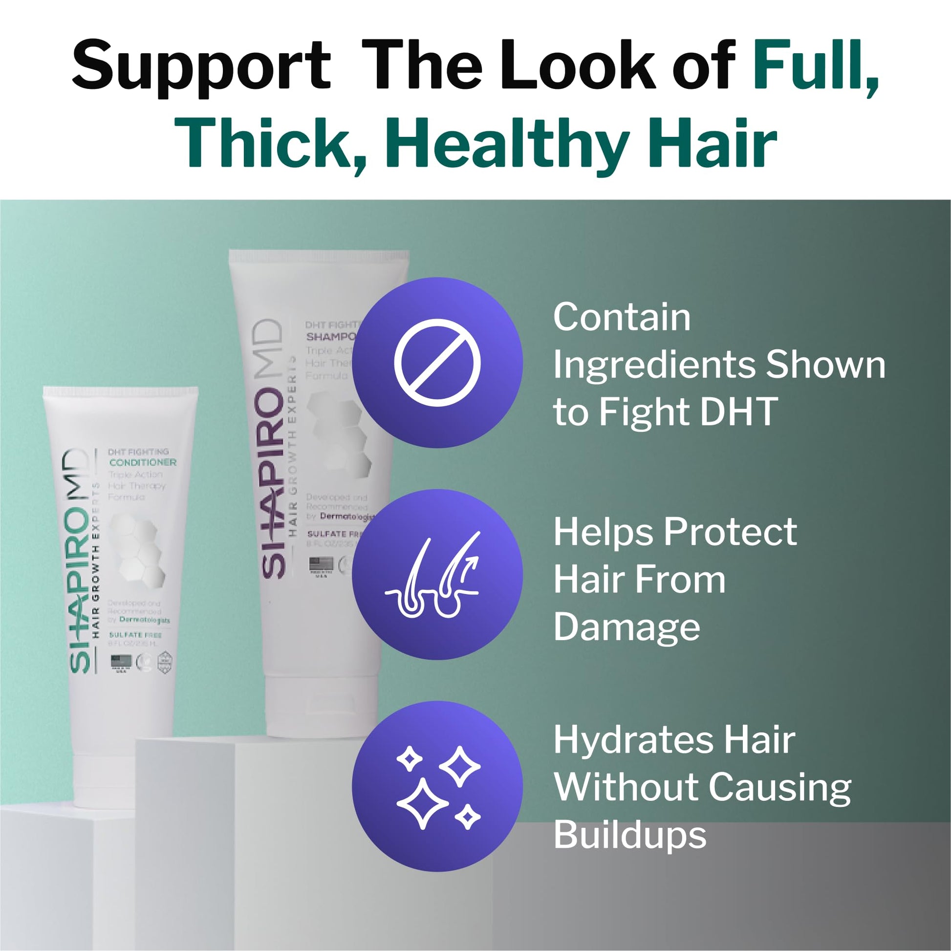 Dermatologist developed Shapiro MD hair loss treatment shampoo and conditioner for men and women