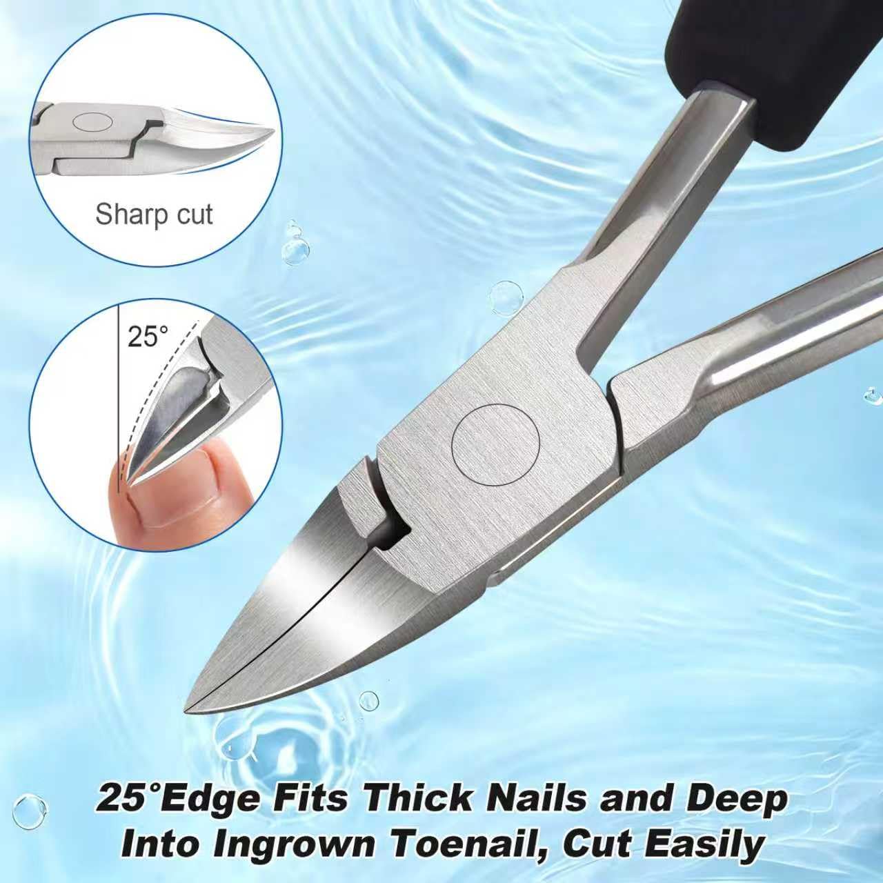 Surgical stainless steel podiatrist trimmer by TEAORB highlighting the precise curved cutting edge for thick nails.
