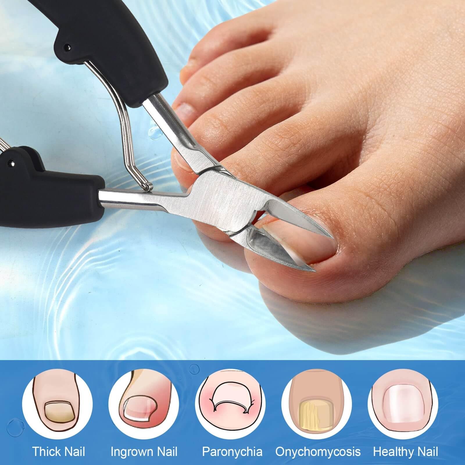 Premium black handle TEAORB nail clipper positioned next to its protective blade cap for safe home storage.