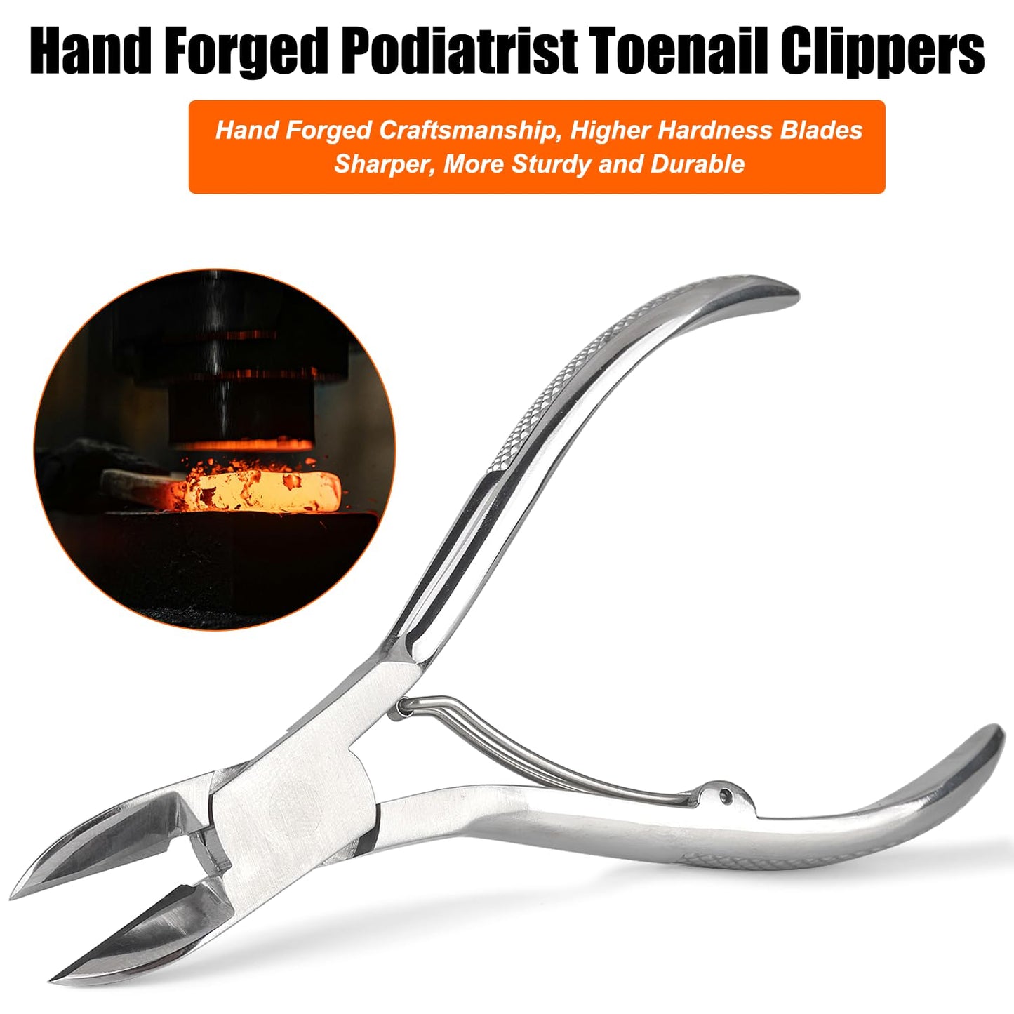 Close up of Feryes stainless steel toenail clipper curved blade