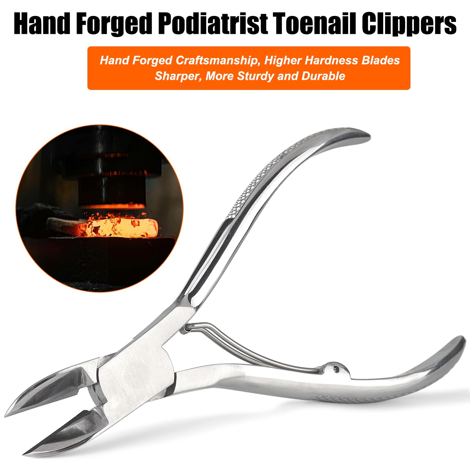 Close up of Feryes stainless steel toenail clipper curved blade