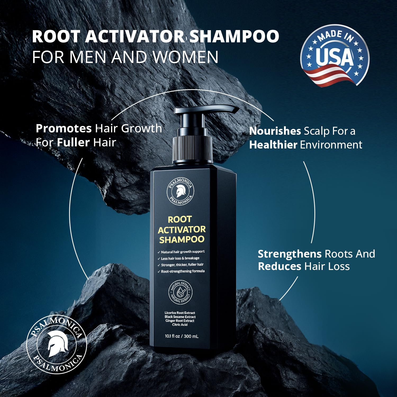 Sulfate free hair thinning shampoo bottle back label close up
