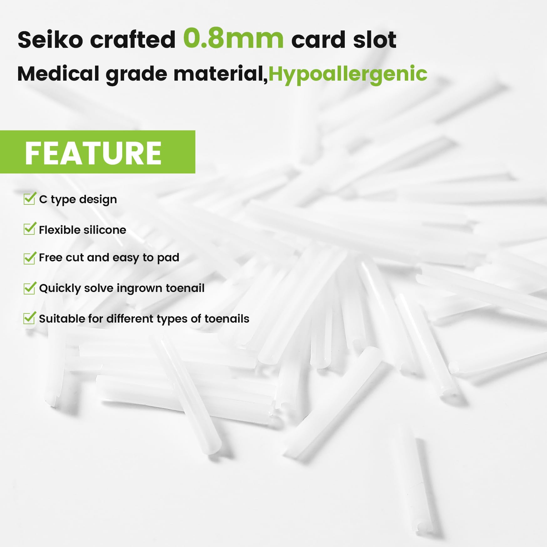 Detailed view of the toenail lifter and applicator tools.