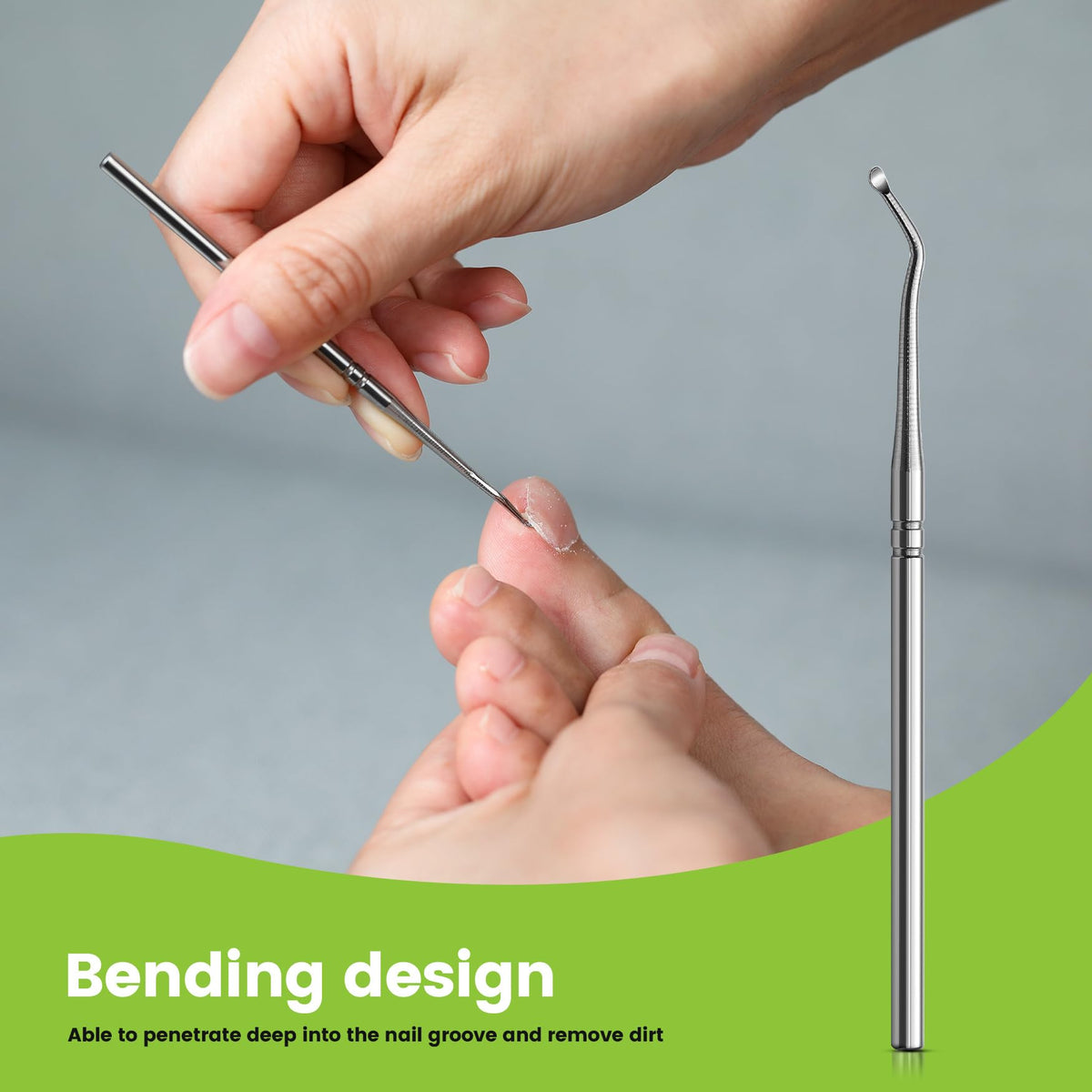 Instructional set of Bezox nail corrector strips for foot care.