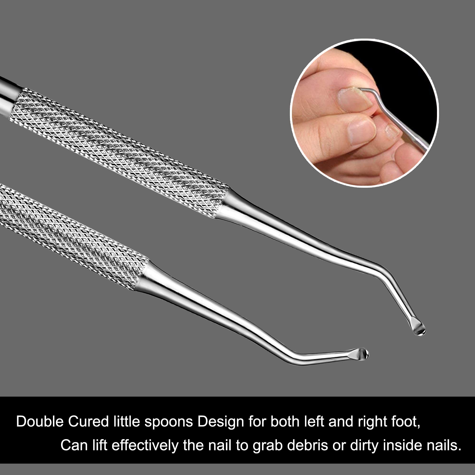 Stainless steel ingrown nail file with curved end