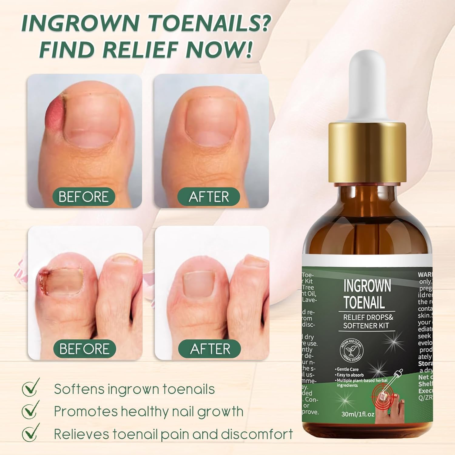 Side angle view of the herbal oil formulation showing premium ingredients for foot hygiene