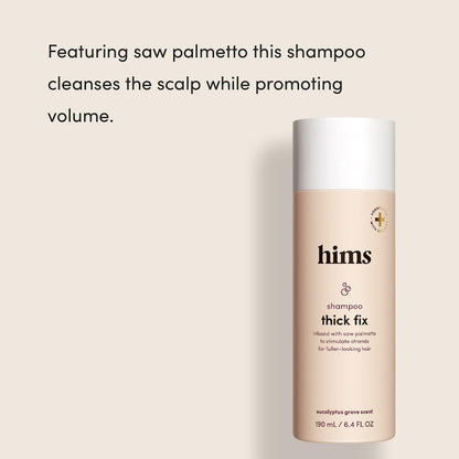 Two count Hims hair loss treatment system containing thickening shampoo and topical foam side by side.
