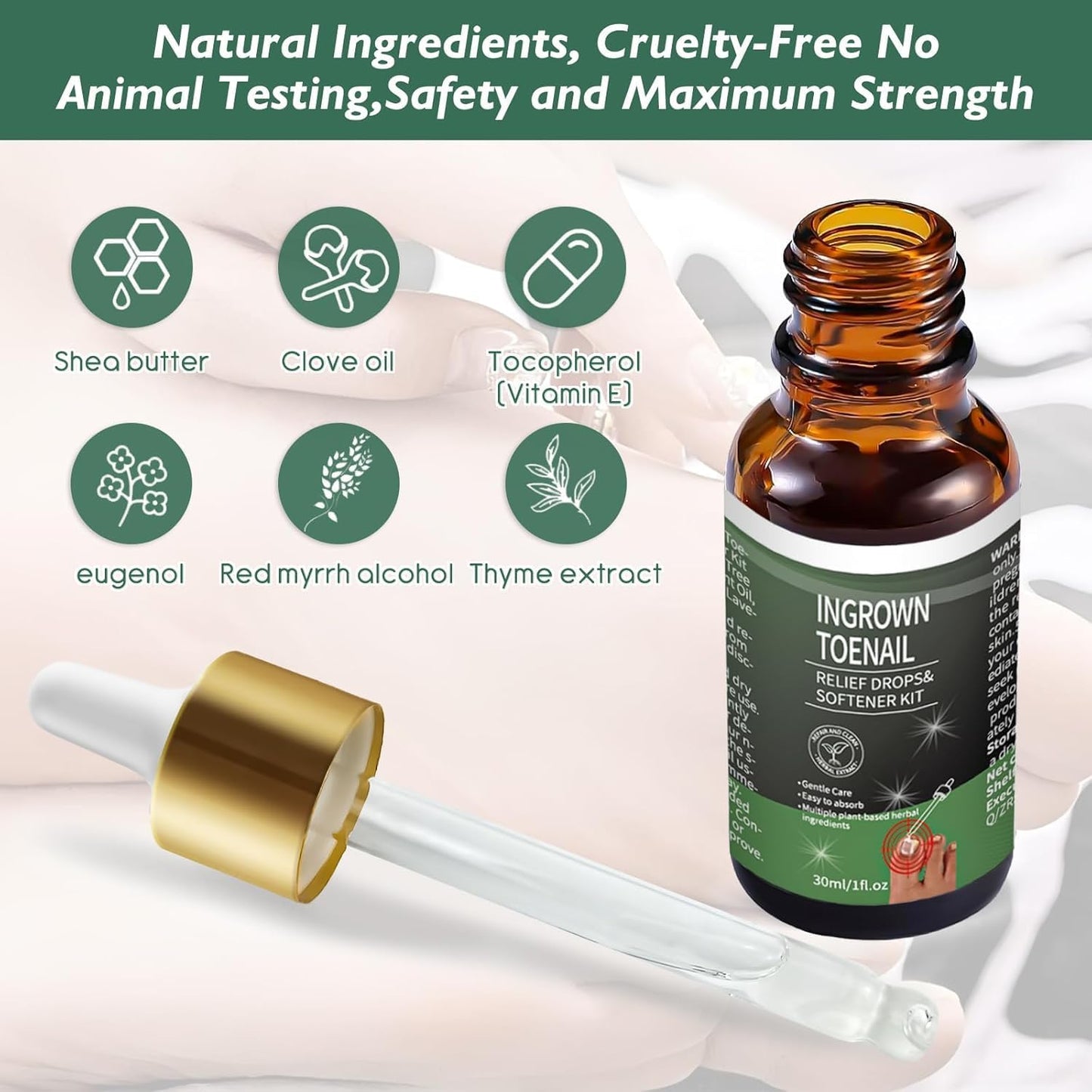 Close up view of the product label detailing the soothing blend of tea tree and lavender oils