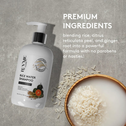 Luv Me Care anti hair loss shampoo showing product specifications and fluid ounce size