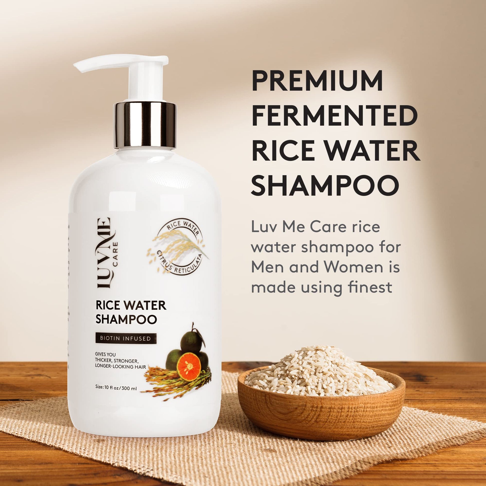 Premium Luv Me Care biotin infused thickening shampoo packaging details