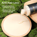 Model with voluminous healthy hair holding Tgideas shampoo