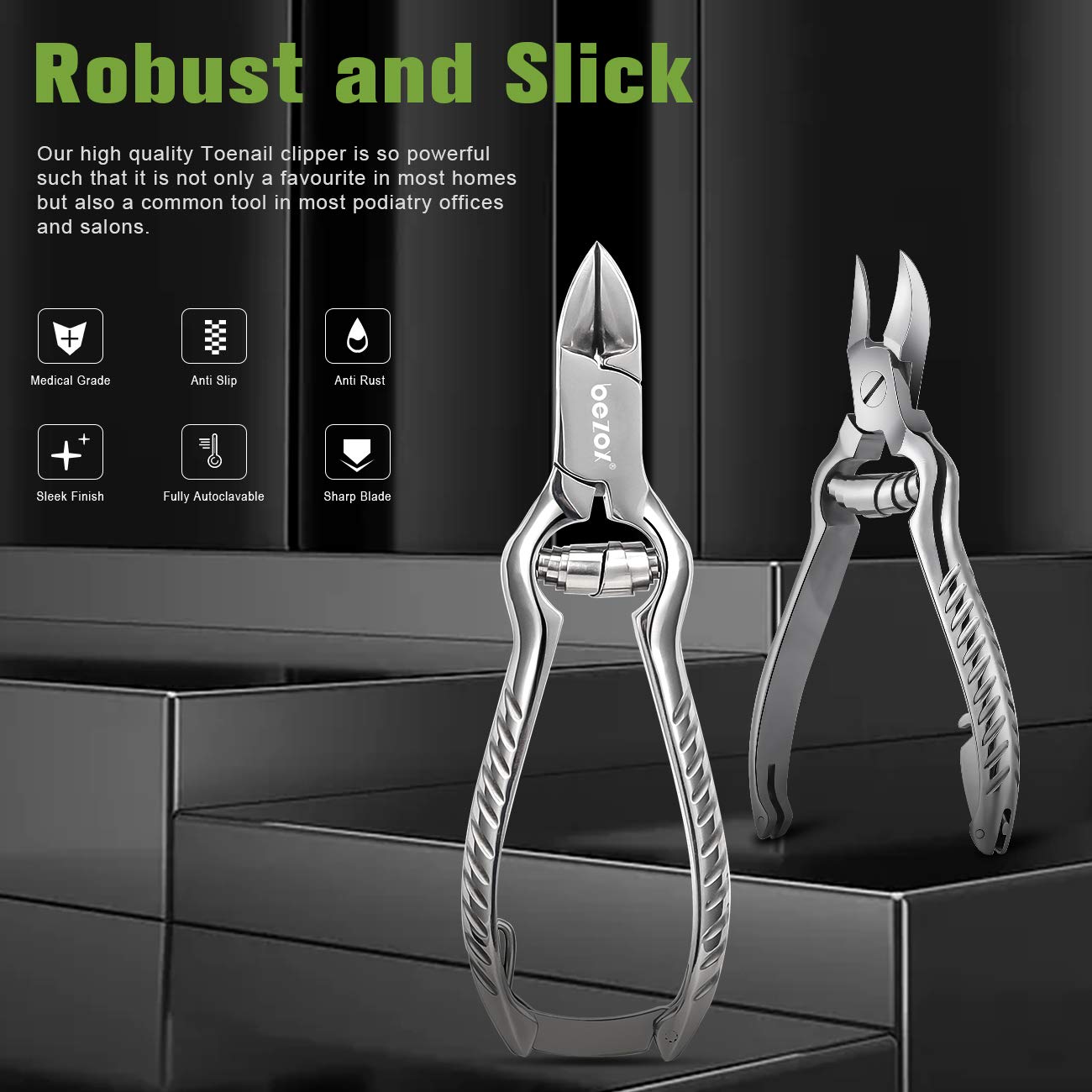 Bezox stainless steel toenail clipper blades close up