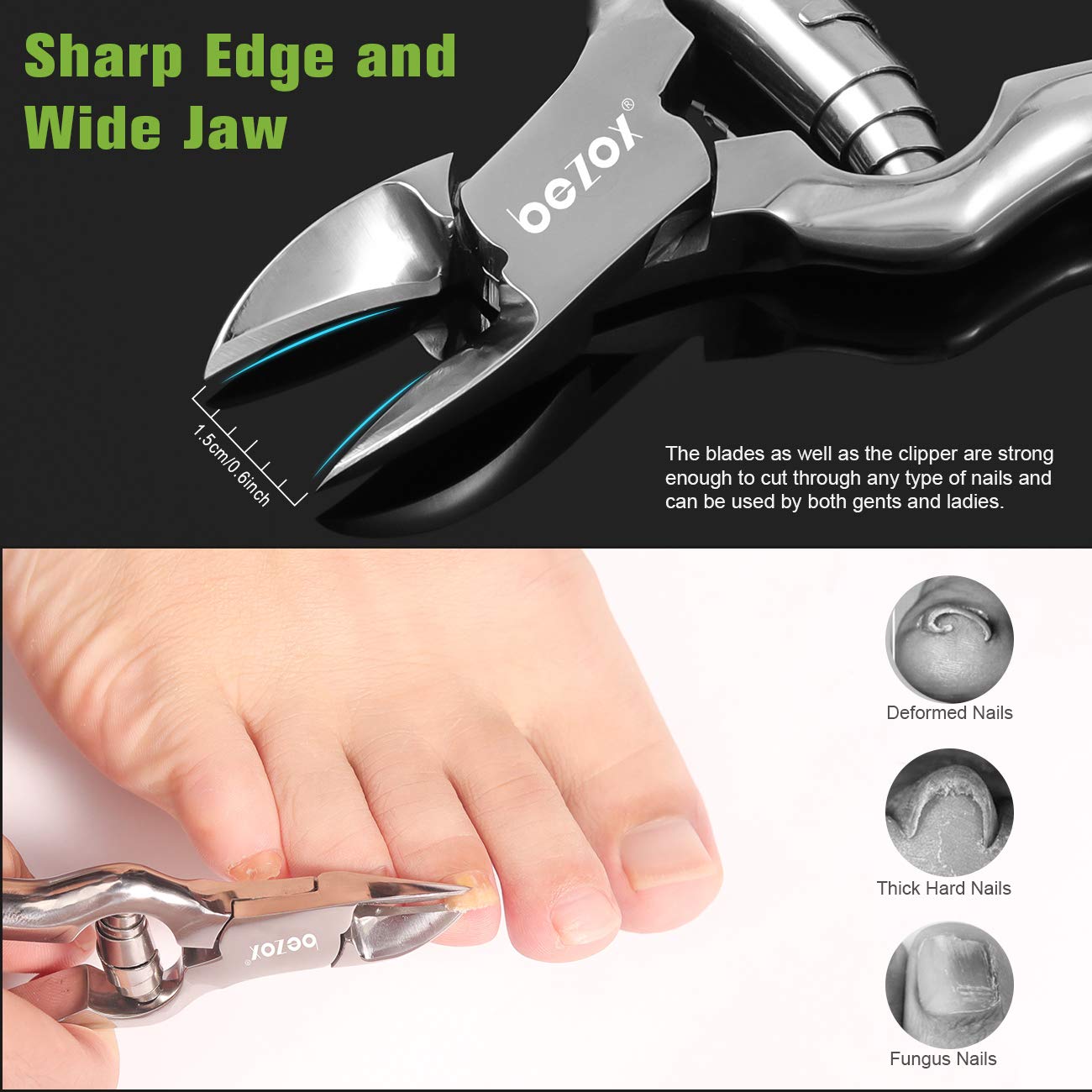 Ergonomic handle of Bezox heavy duty toenail clipper
