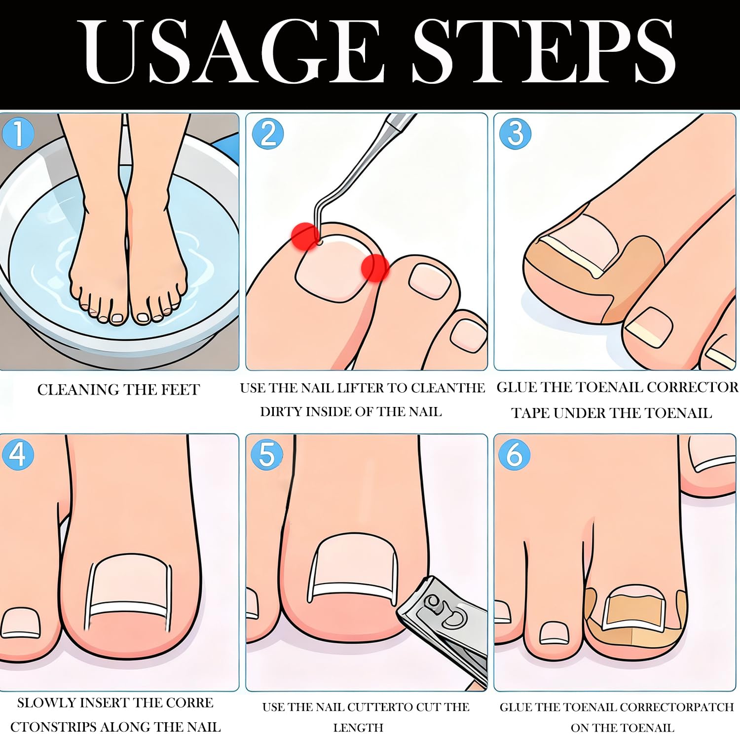 Step-by-step visual sequence displaying proper placement of the curved correction patch.