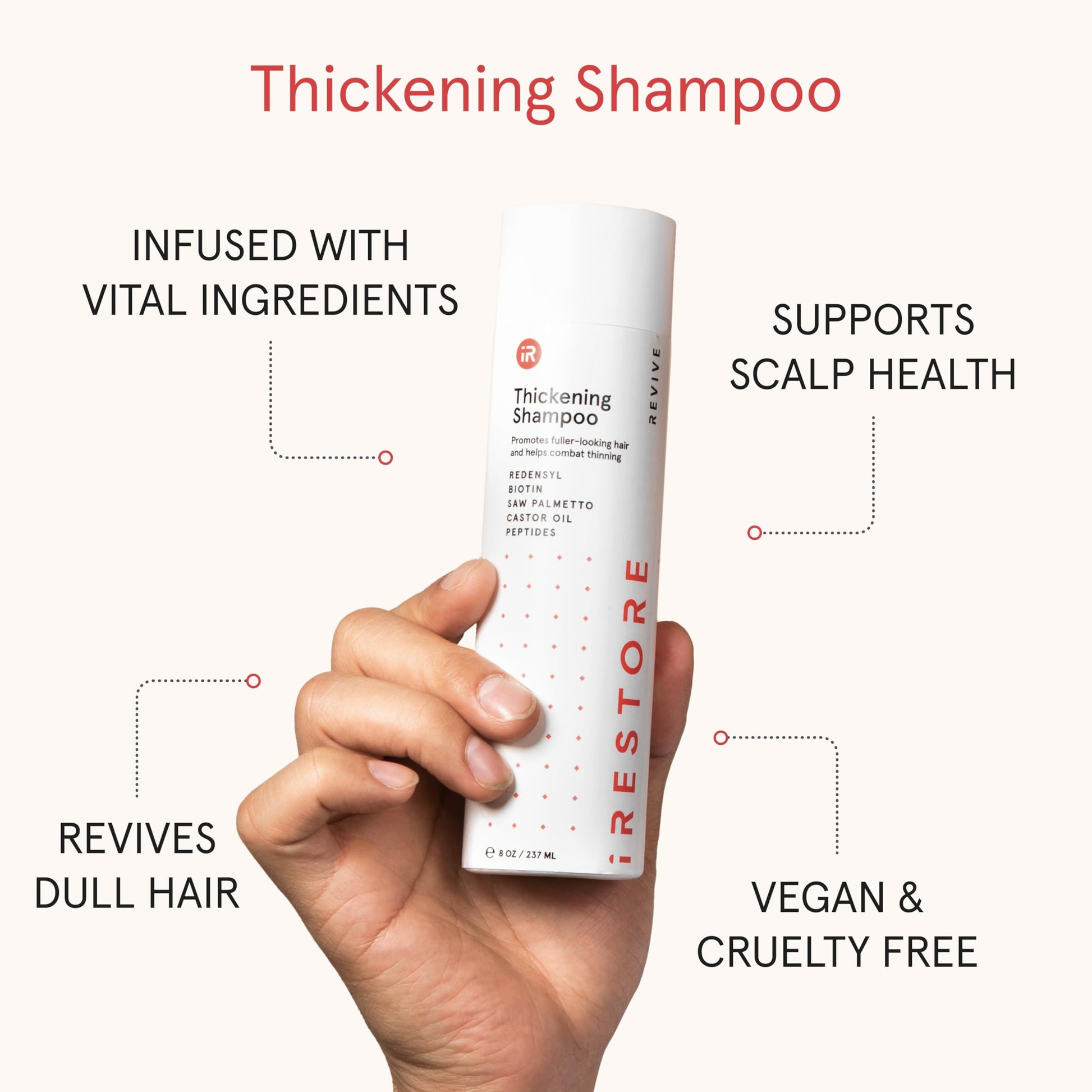 iRestore hair growth shampoo packaging back label with usage instructions