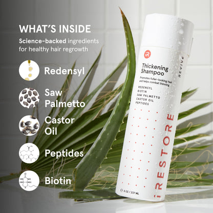 iRestore anti thinning shampoo liquid texture close up on hand