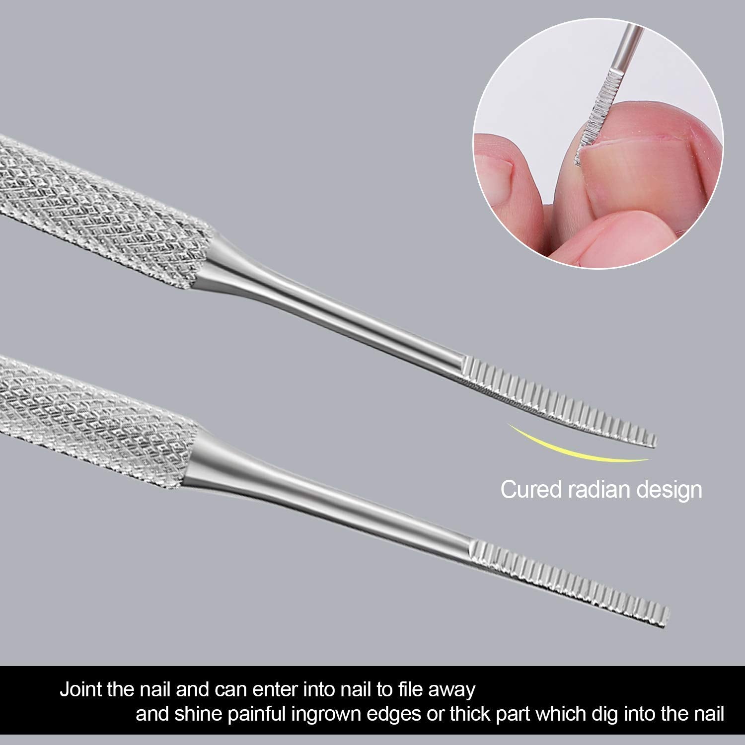 Hand holding YINYIN ingrown toenail lifter demonstrating ergonomic grip