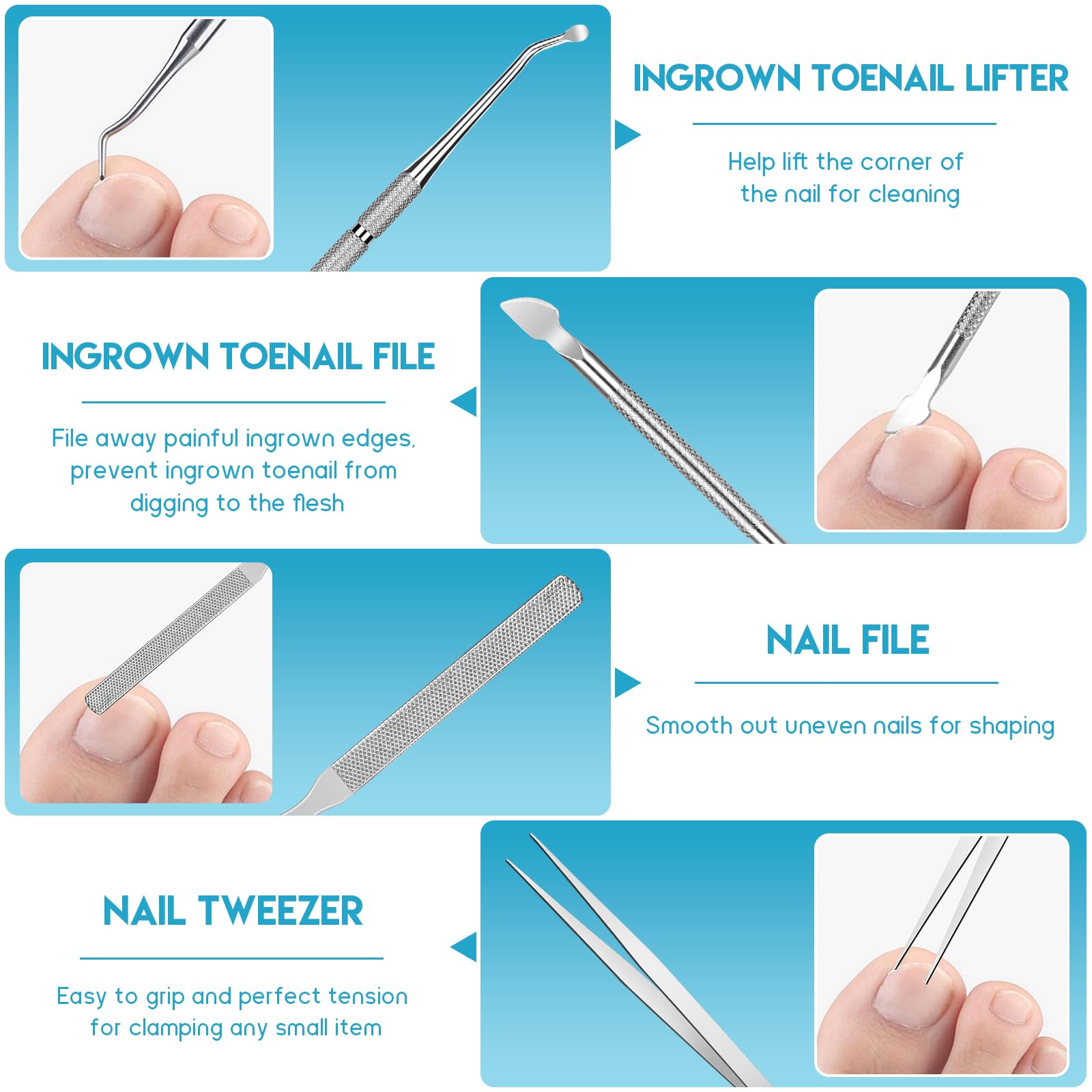 Complete pedicure tool kit for ingrown toenail relief
