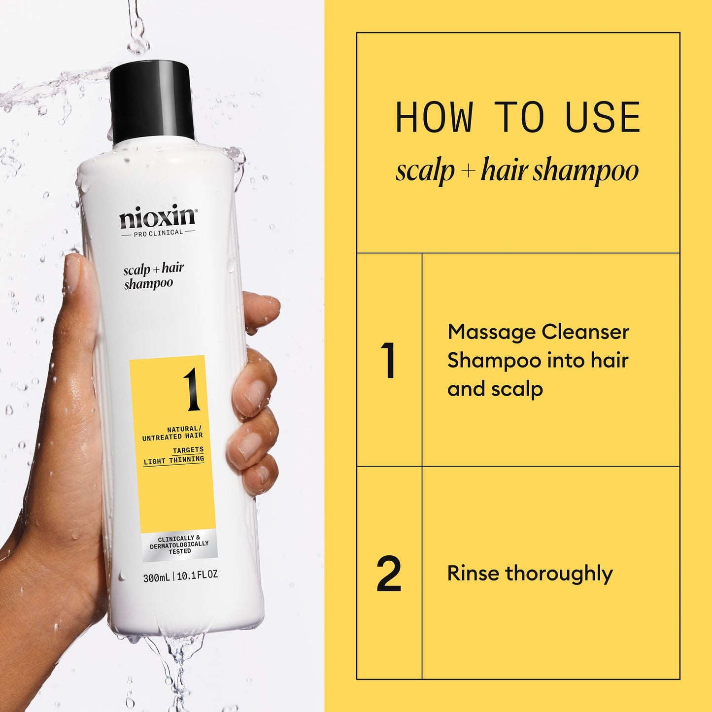 Close up of Nioxin Scalp and Hair System 1 cleanser bottle for light thinning concerns