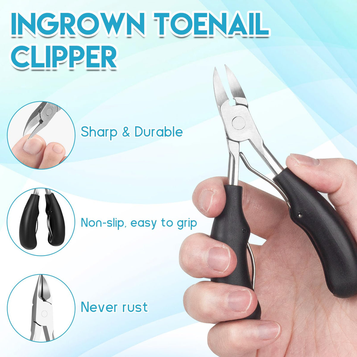 Close up of ingrown toenail treatment tools and drops