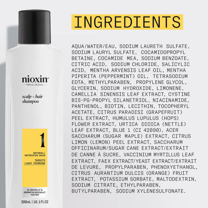 USA sourced Nioxin System 1 shampoo bottle showcasing premium anti breakage solution